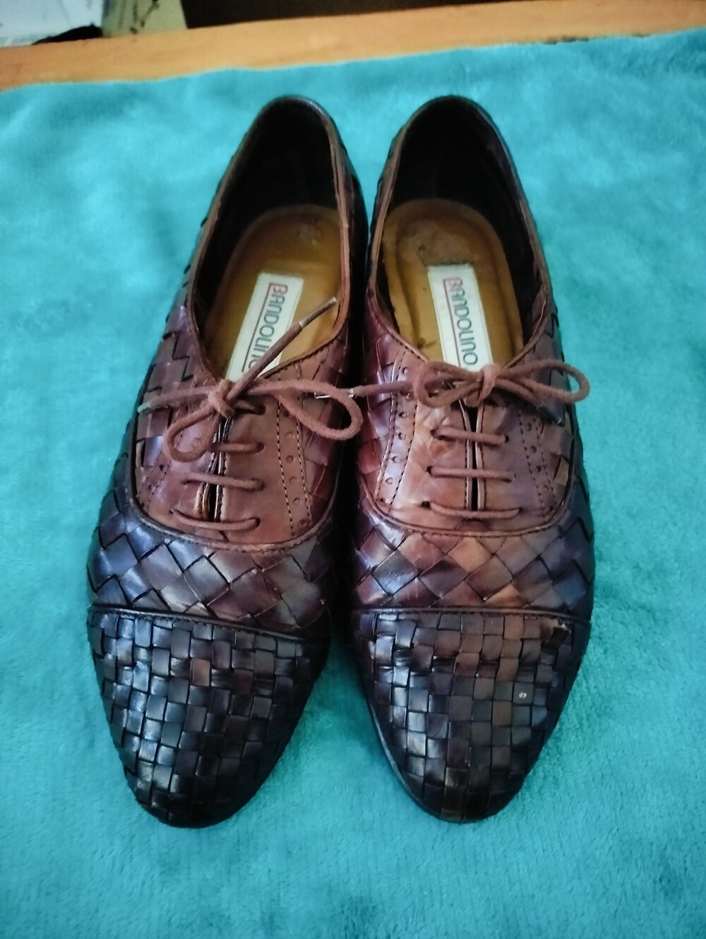Vintage Bandolino Woven Leather Oxfords Made in Brazil Brown Lace Up Flats 8.5M